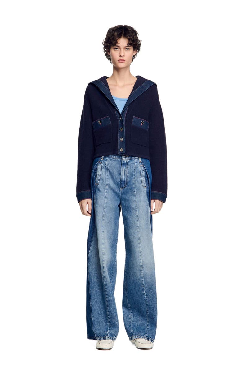 SANDRO Cardigan with denim details, Main, color,