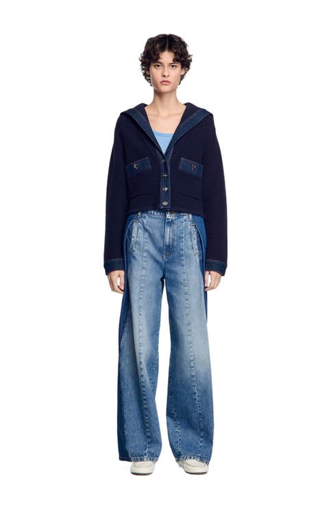 Cardigan with denim details