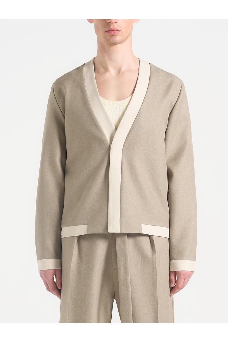 Clovis Cardigan with Contrast Placket, Alternate, color, Beige