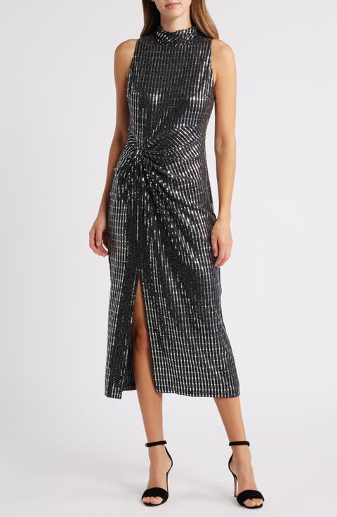 Sequin Mock Neck Sleeveless Dress
