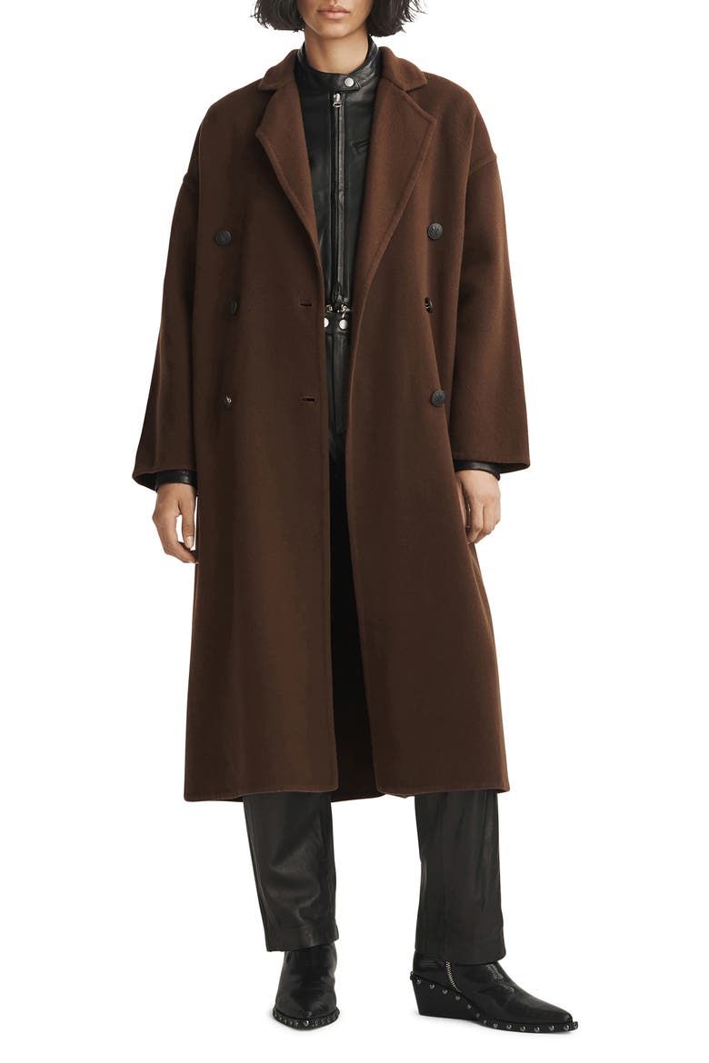 Thea Double Breasted Wool Coat, Main, color, DARK BROWN