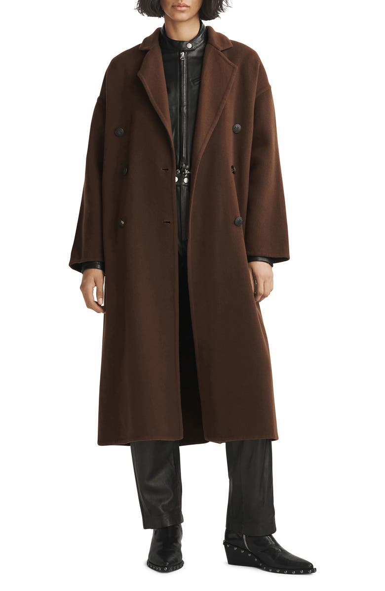 rag & bone Thea Double Breasted Wool Coat, Main, color, Dark Brown