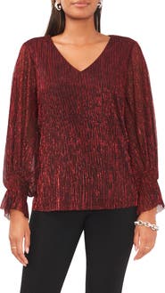 Vince Camuto Smocked Cuff Metallic Top