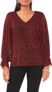 Vince Camuto Smocked Cuff Metallic Top