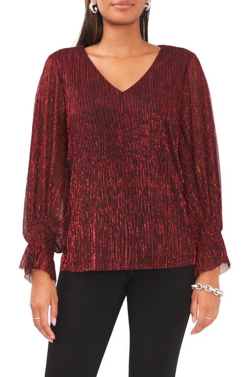 Vince Camuto Smocked Cuff Metallic Top in Red 