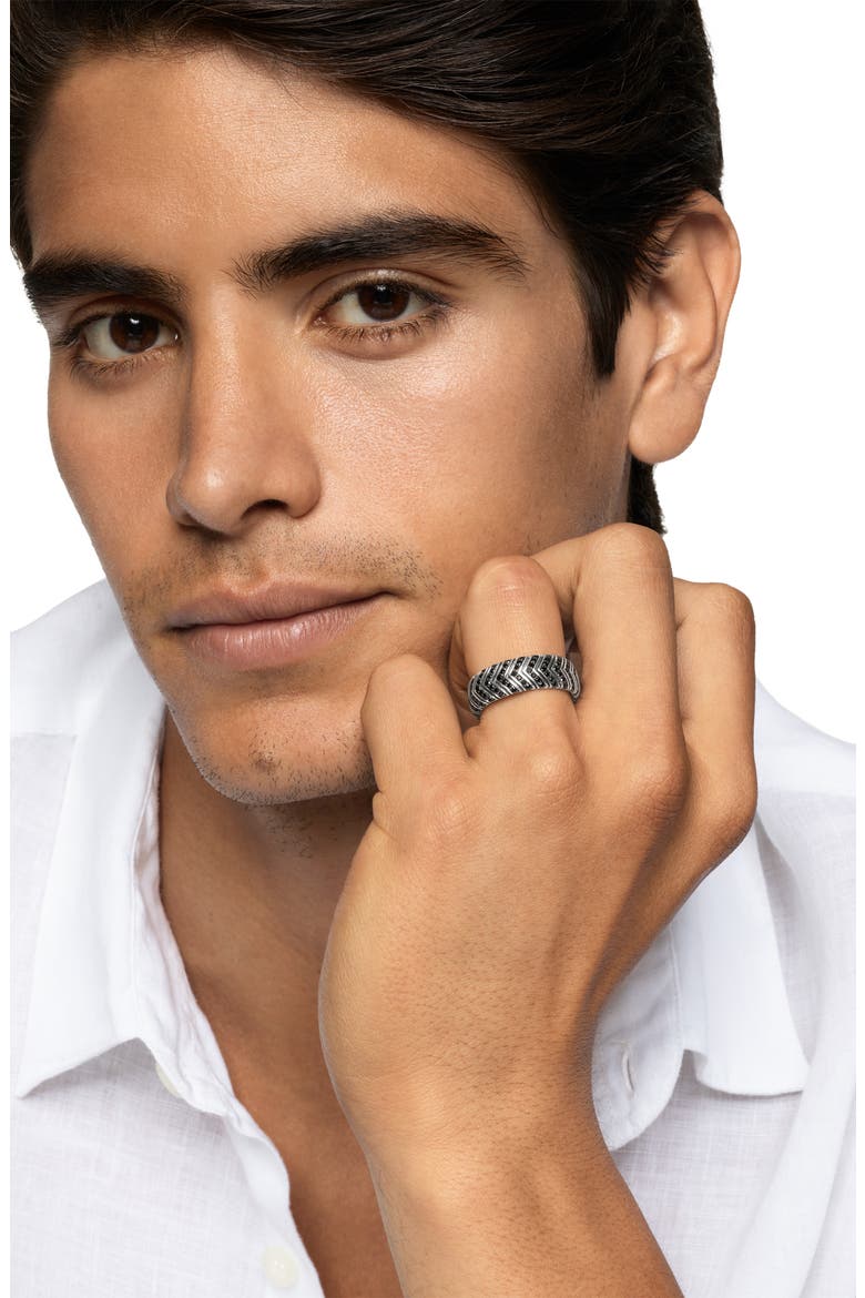 Men's Chevron Band Ring in Sterling Silver with Black Diamonds, 8mm, Alternate, color, SILVER PAVE