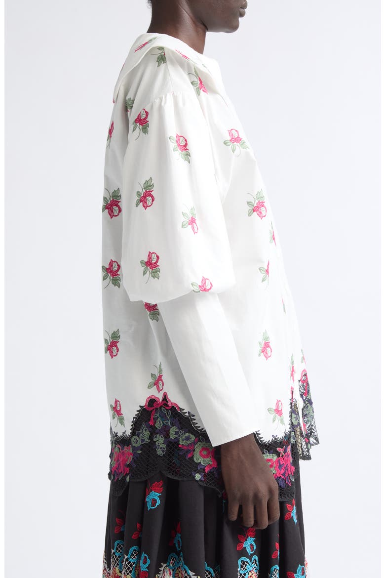 Pick-Ups Lace Trim Floral Cotton Shirt, Alternate, color, WHITE MULTI