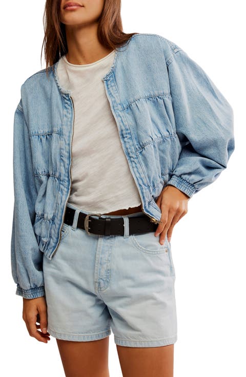 Layla Smocked Crop Denim Jacket (Sunbeam)