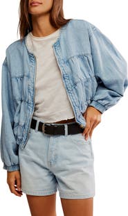 Free People Layla Smocked Crop Denim Jacket