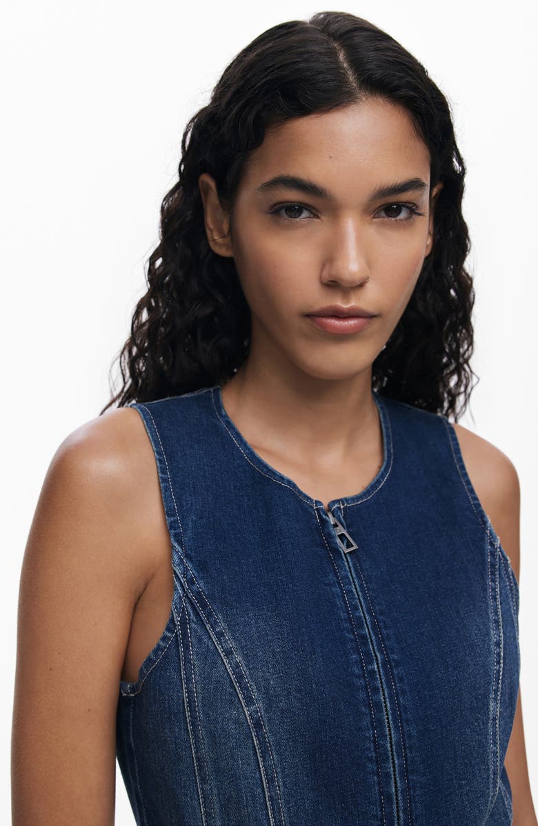 Desigual Sleeveless Mixed Media Midi Dress, Alternate, color, Medium Blue