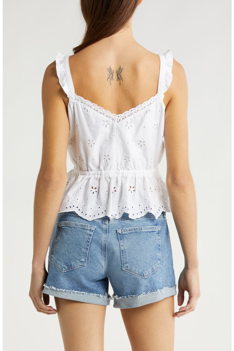 Eyelet Button-Up Crop Camisole, Alternate, color, WHITE