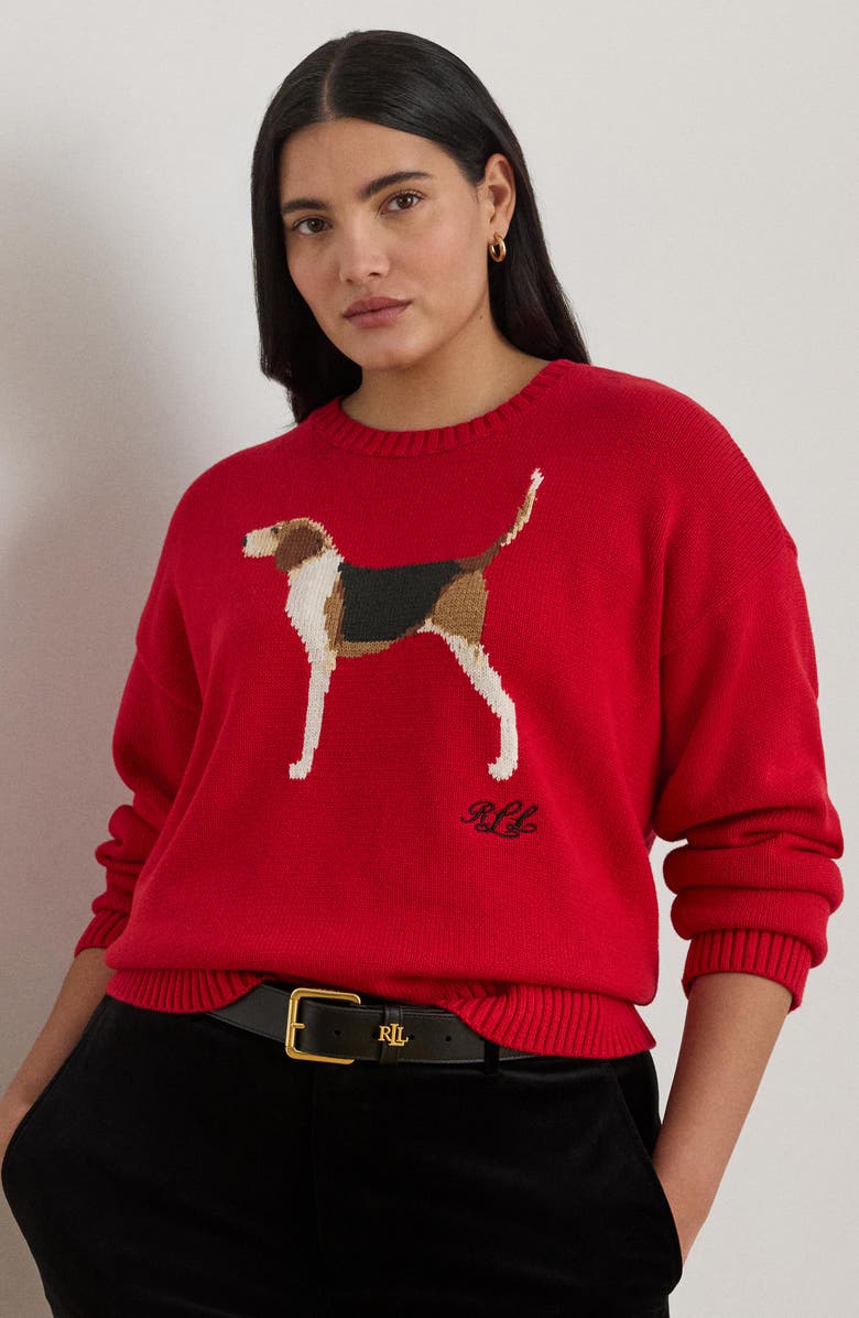 Lauren Ralph Lauren Foxhound Cotton Intarsia Sweater, Alternate, color, Ralph Red Multi