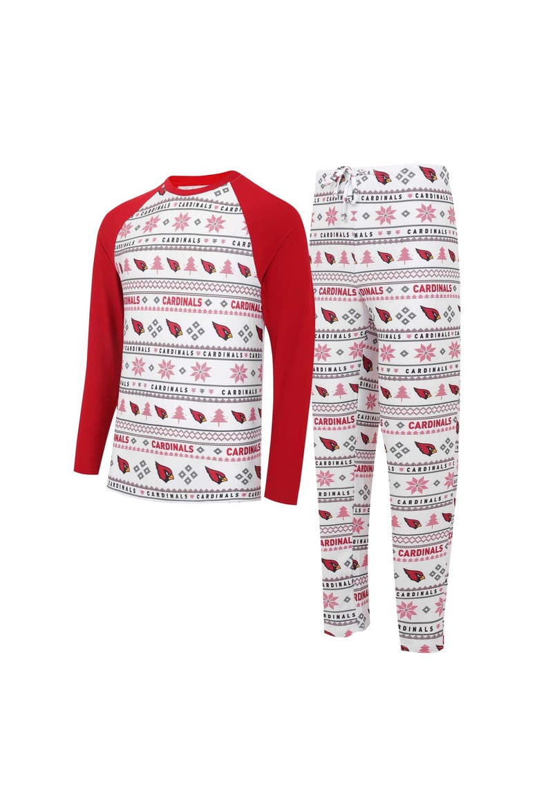 Men's Concepts Sport White/Cardinal Arizona Cardinals Tinsel Raglan Long Sleeve T-Shirt & Pants Sleep Set, Main, color, White