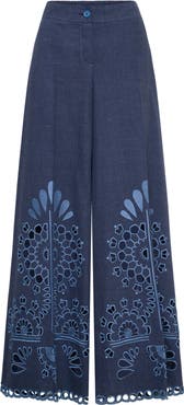 Maison Common Embroidered Cotton Flannel Trousers
