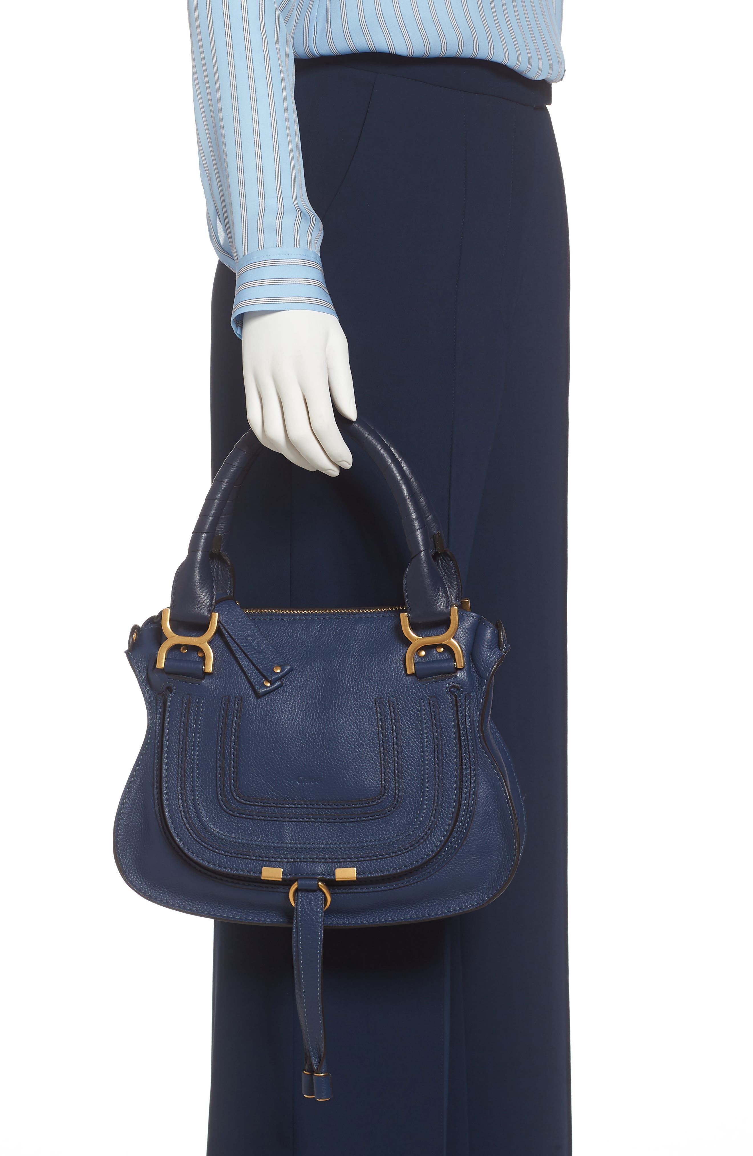 Small Marcie Calfskin Leather Satchel, Alternate, color, DEEP OCEAN