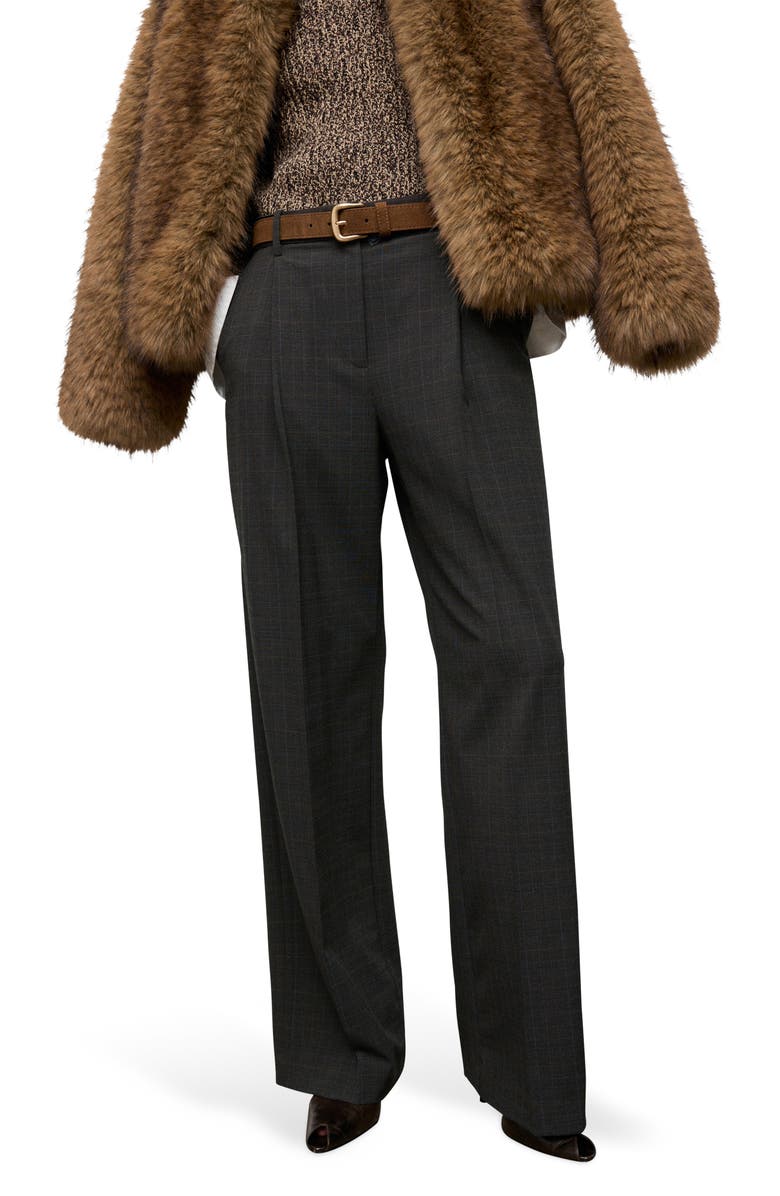 MANGO Check Pleated Pants, Main, color, Brown