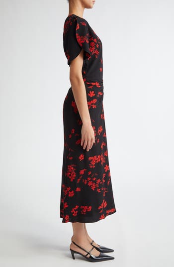 Victoria Beckham Gathered Floral Crepe Midi Dress | Nordstrom