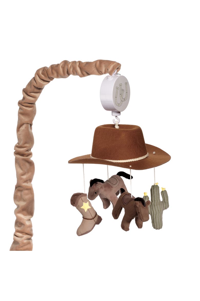 Country Western Cowboy Hat Musical Baby Crib Mobile Soother Toy, Main, color, Brown