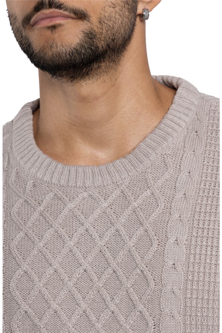 Mixed Knit Crewneck Pullover Sweater, Alternate, color, SAND