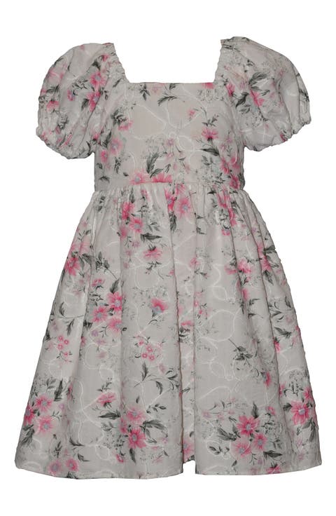 Kids' Embroidered Puff Sleeve Babydoll Party Dress (Little Kid)
