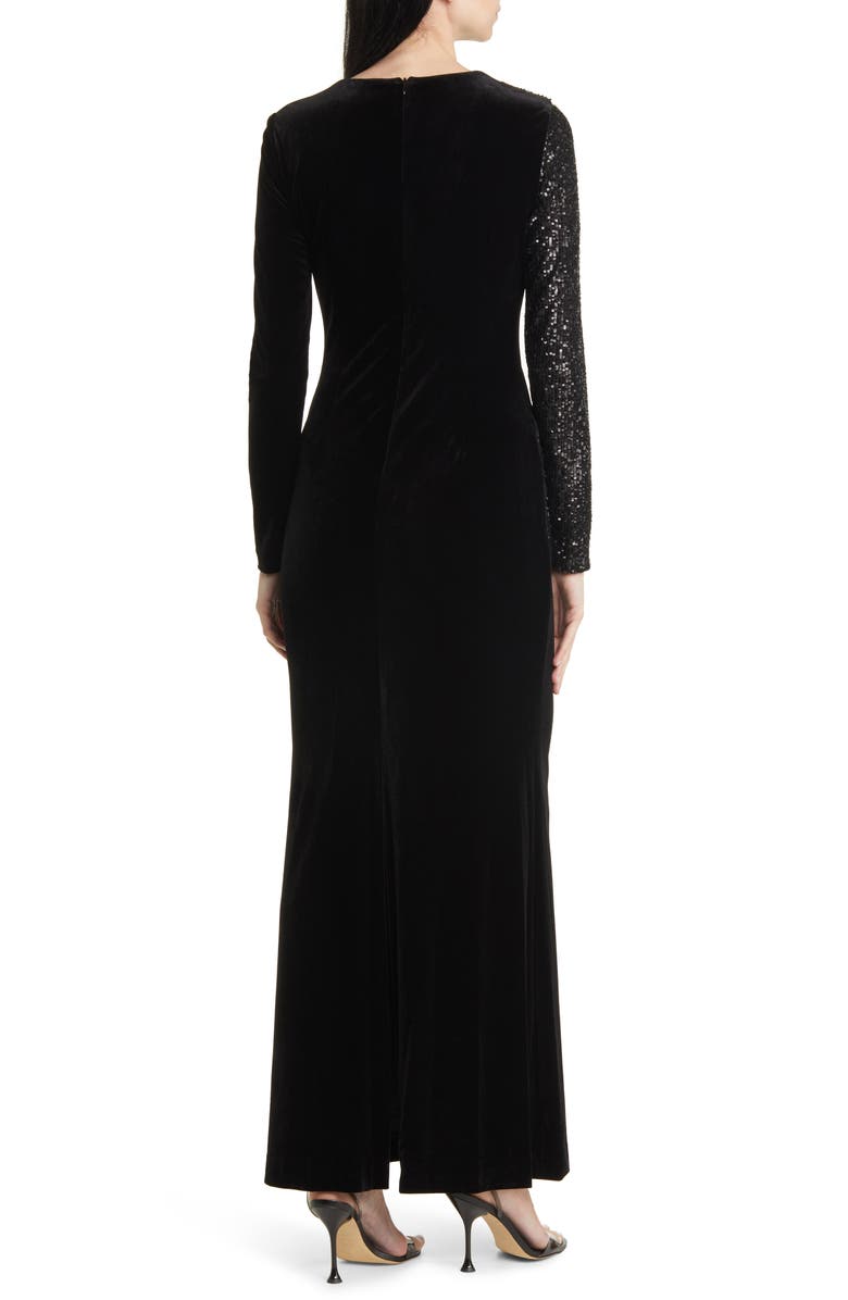 Eliza J Sequin Velvet Long Sleeve Gown, Alternate, color, 