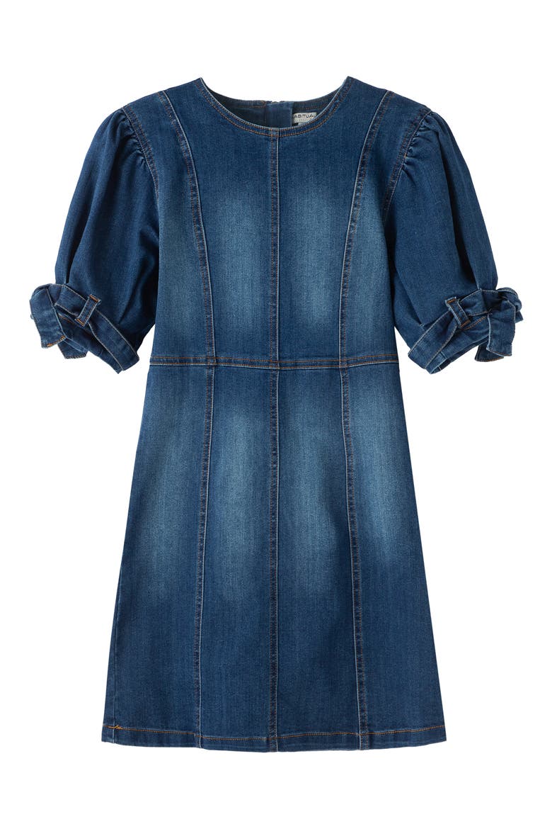 Kids' Belted Cuff Denim Dress, Main, color, DARK STONE