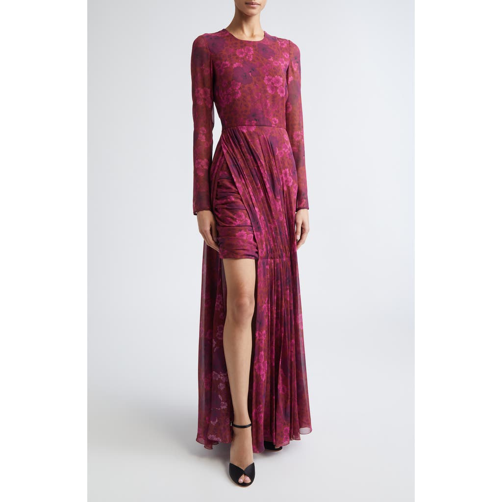 Giambattista Valli Anemones Draped Long Sleeve Silk Dress in Brick Multi  product