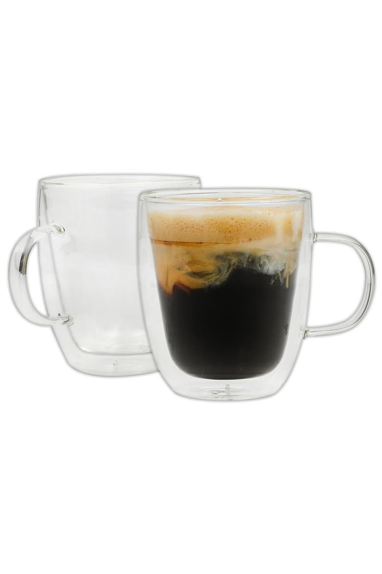 Retro Machiatto 2 piece 16 Ounce Double Wall Insulated Glass Mug Set, Main, color, Clear