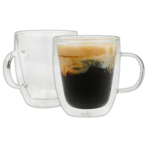 Mr Coffee Mr. Coffee Retro Machiatto 2 Piece 16 Ounce Double Wall Insulated Glass Mug Set In Transparent