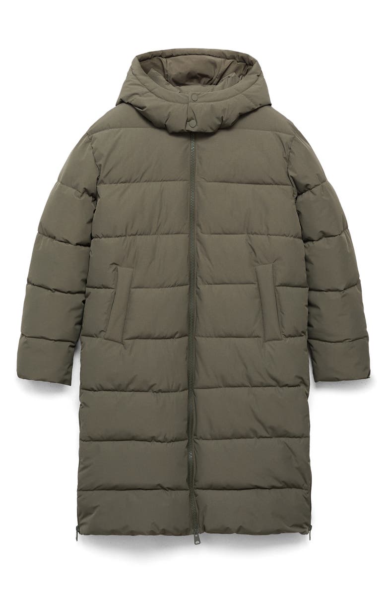 MANGO TEEN Hooded Puffer Coat, Alternate, color, Khaki Green