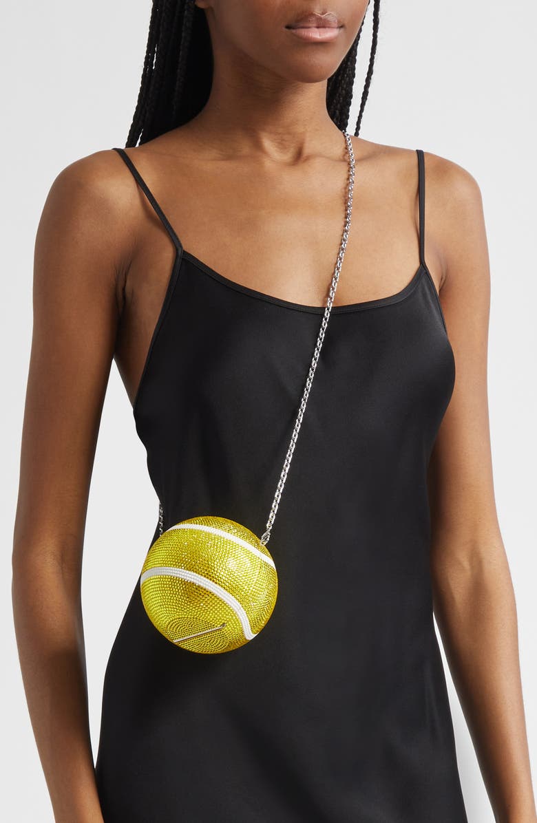 JUDITH LEIBER COUTURE Tennis Ball Crystal Embellished Clutch, Alternate, color,