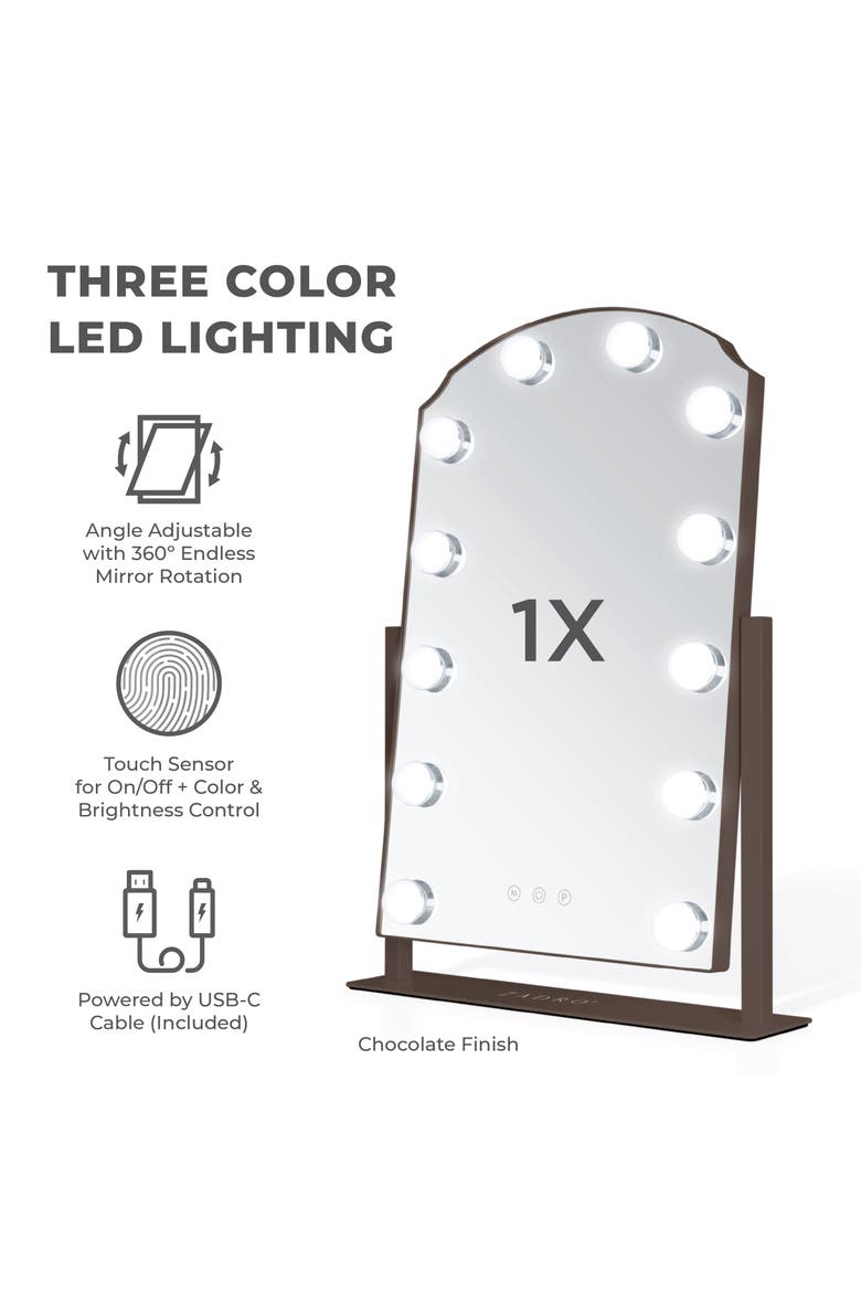 Scalloped Edge Hollywood LED Vanity Mirror, Alternate, color, Chocolate