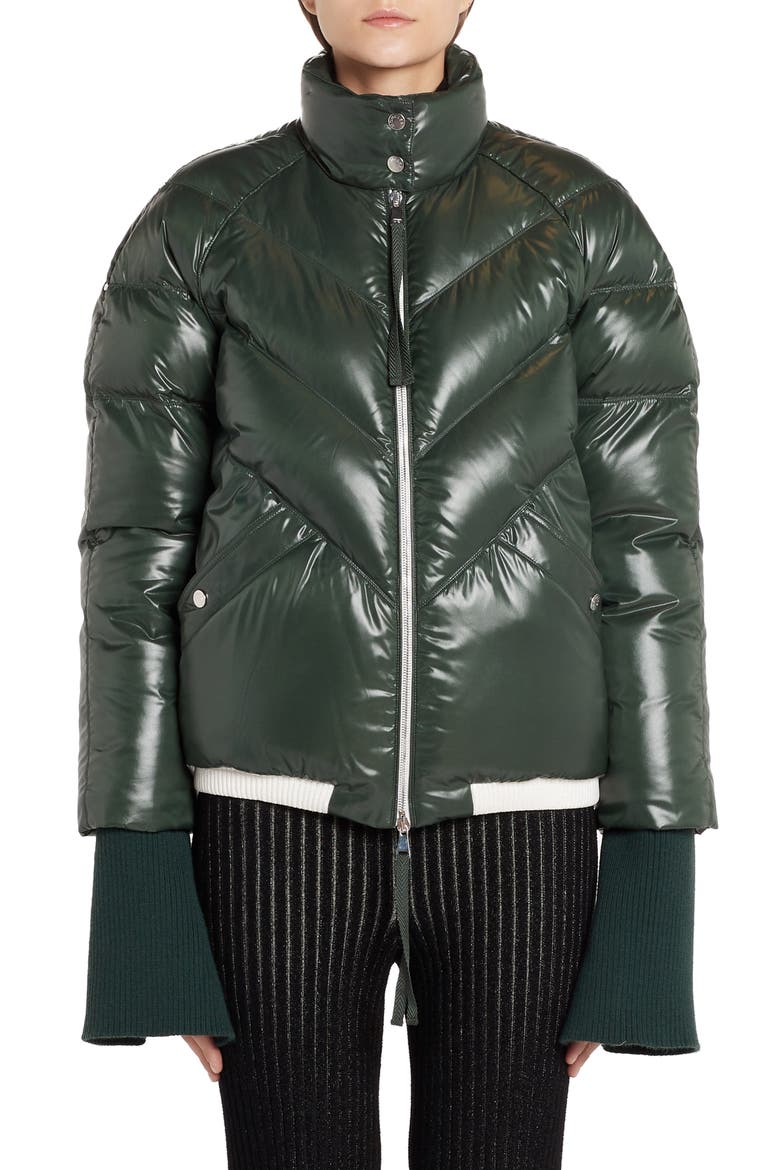 x 2 1952 Yalou Knit Sleeve Lacquered Down Puffer Coat, Alternate, color, GREEN
