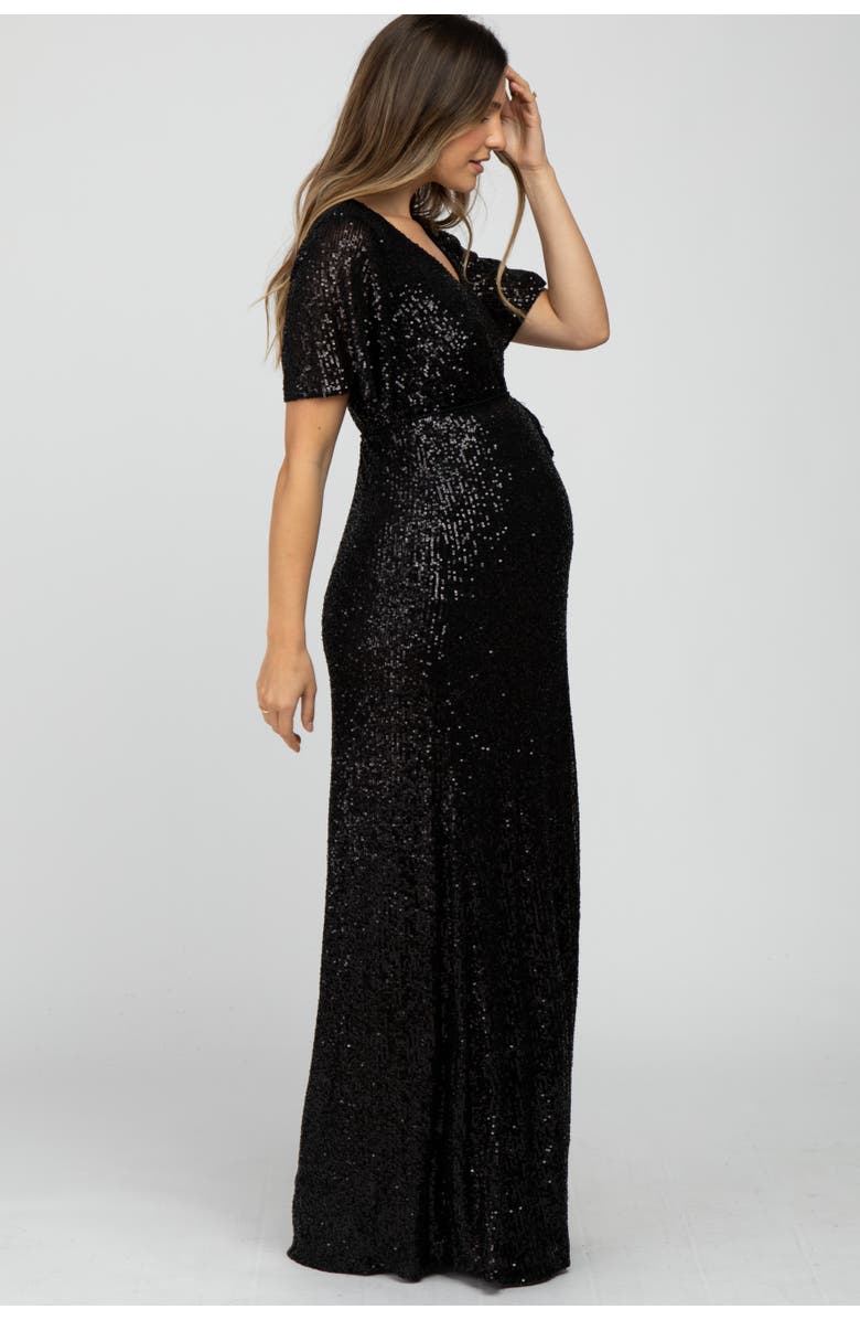 PinkBlush Sequin Short Sleeve Maxi Dress, Alternate, color, Black