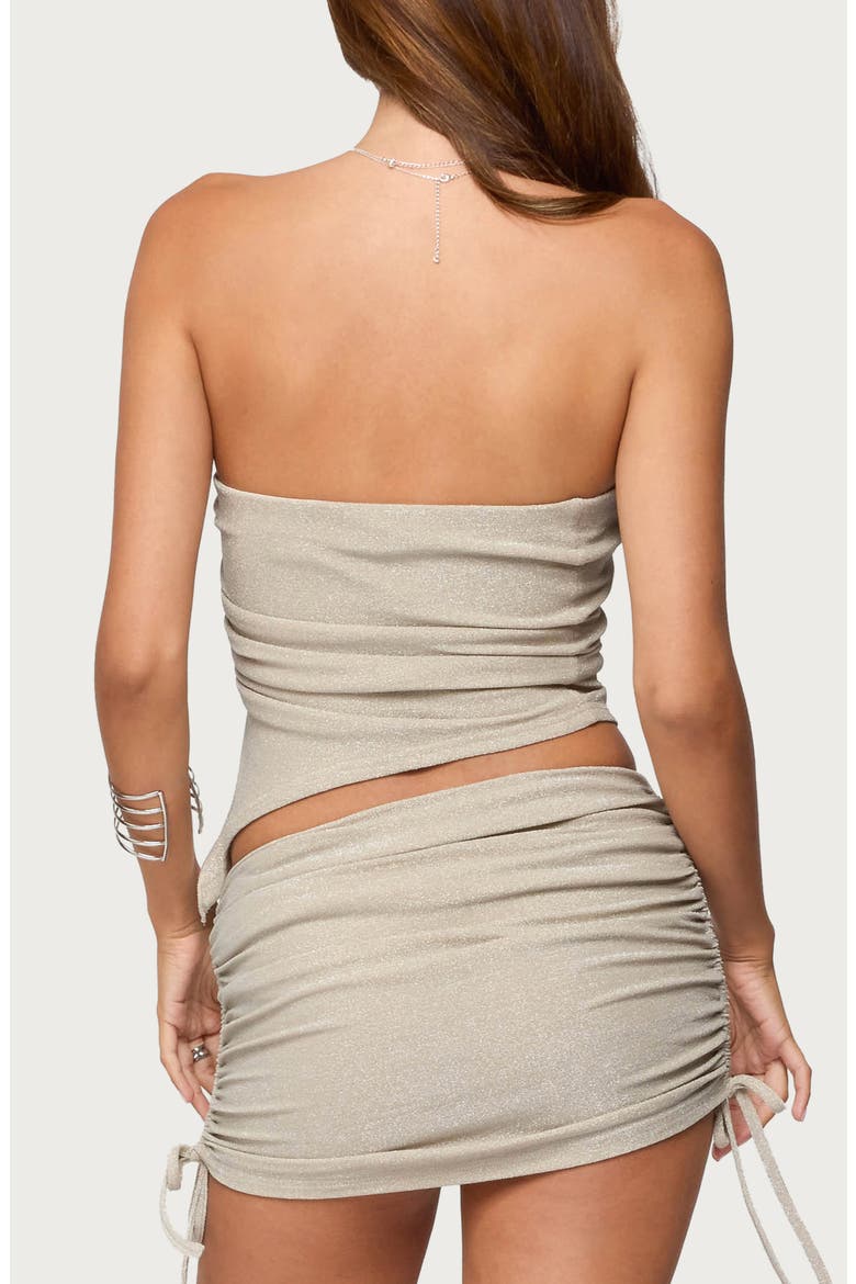 Issa Asymmetric Strapless Cinched Tie Top, Alternate, color, BEIGE