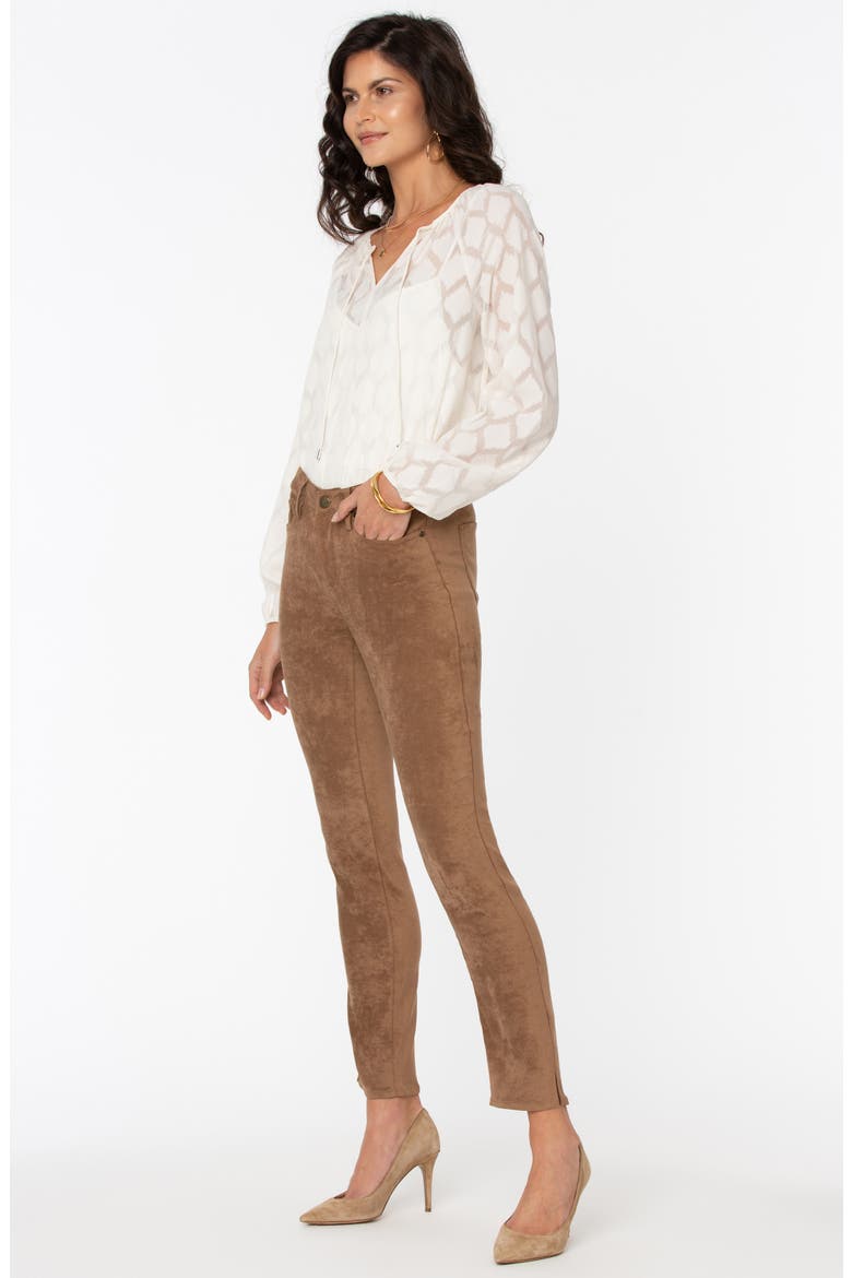 Alina Split Hem Faux Suede Ankle Skinny Jeans, Alternate, color, PORTABELLA