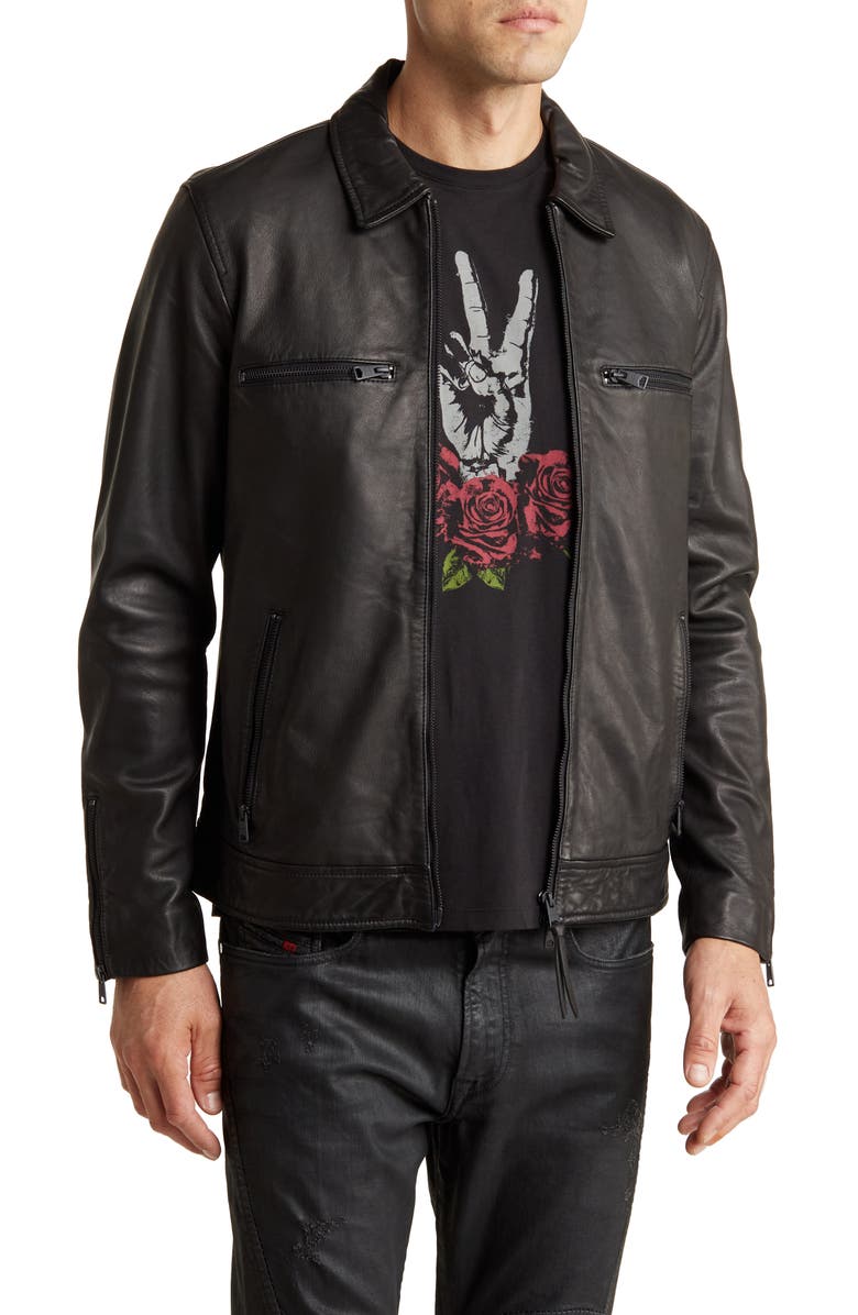 AllSaints Karl Leather Jacket, Main, color, 