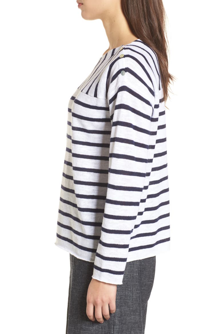 Stripe Organic Linen & Cotton Sweater, Alternate, color, WHITE MIDNIGHT