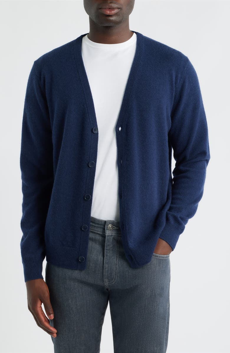 Nordstrom V-Neck Cashmere Cardigan, Alternate, color, Navy Still