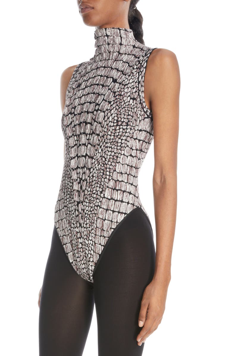 Alaïa Reptile Pattern Sleeveless Funnel Neck Bodysuit, Alternate, color, 
