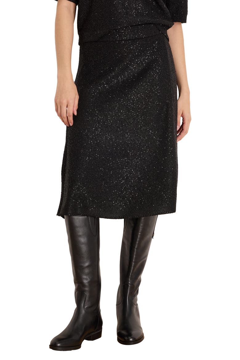 Anytime Sequin Knit Skirt, Main, color, BLACK ONYX