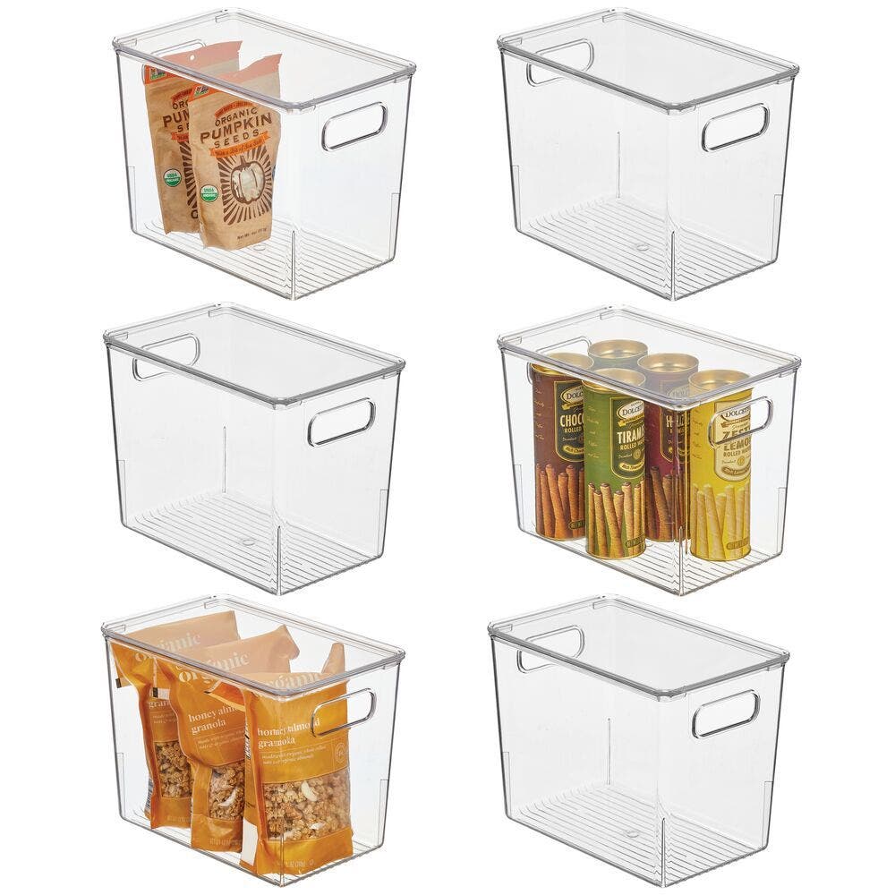 mDesign Plastic Stacking Kitchen Storage Bin Box with Lid/Handles, 6 Pack in Clear/tall 