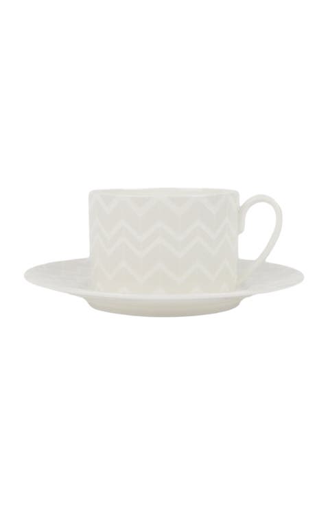 Zigzag White Set Of 2 Tea Cups & Saucers
