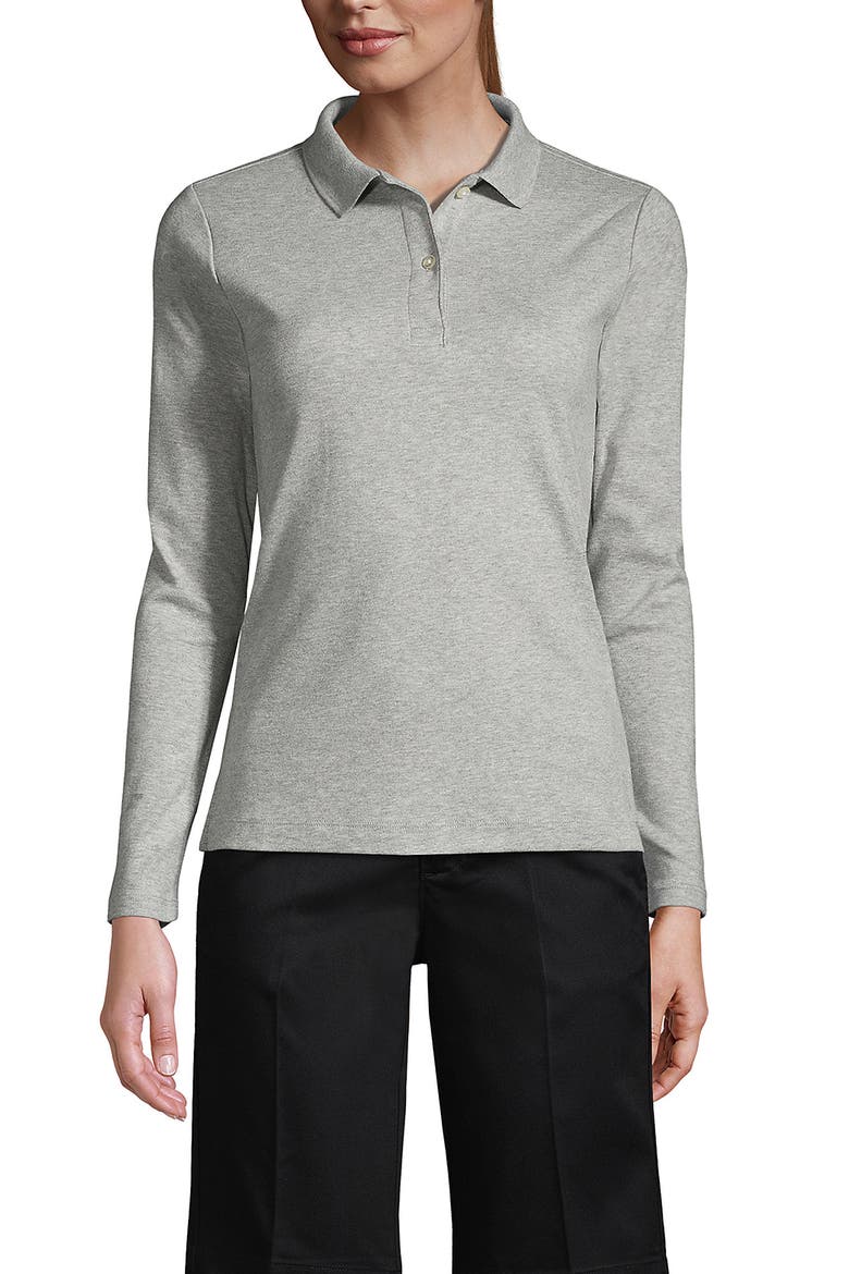 School Uniform  Long Sleeve Feminine Fit Interlock Polo Shirt, Main, color, Gray Heather