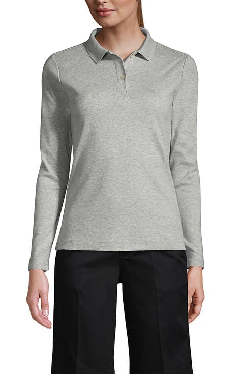 School Uniform  Long Sleeve Feminine Fit Interlock Polo Shirt