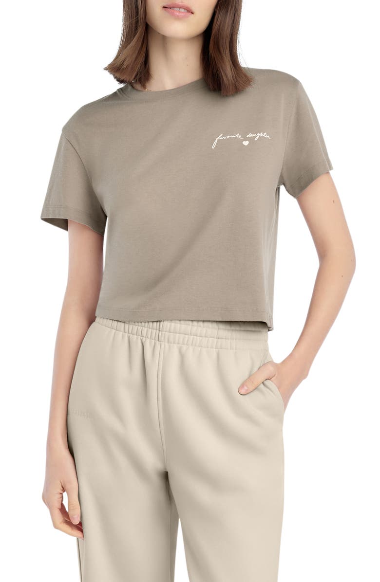 Favorite Daughter The Signature Crop Graphic T-Shirt, Main, color, Soft Taupe/ Gardeni
