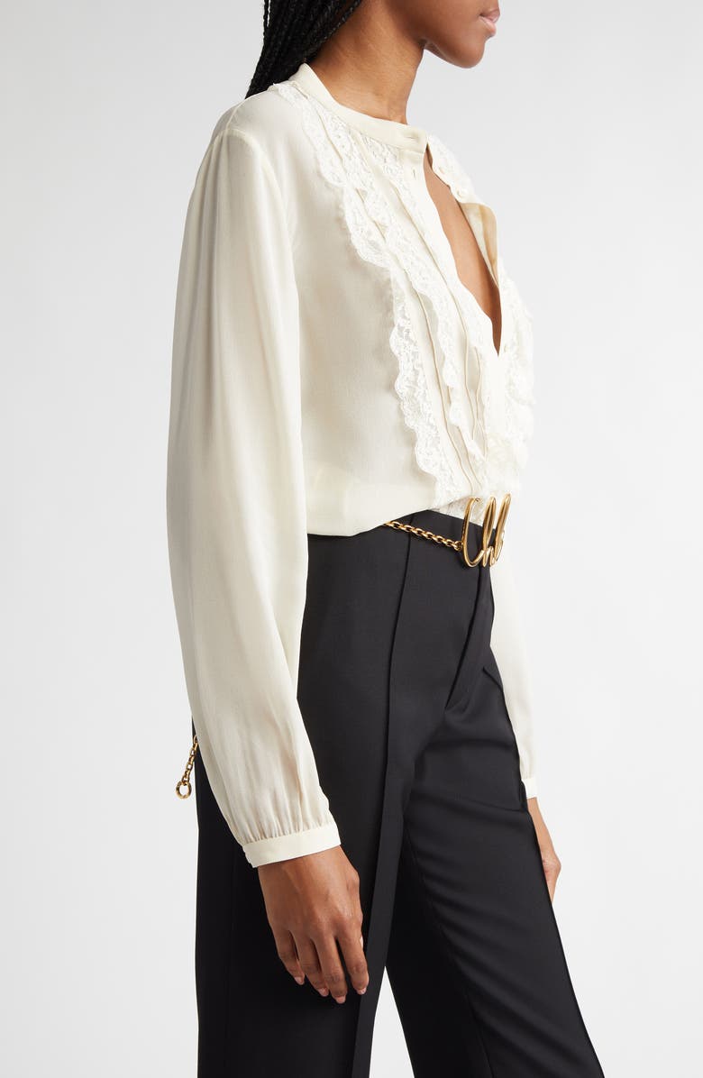 Chloé Ruffle Front Silk Georgette Shirt, Alternate, color, Pristine White
