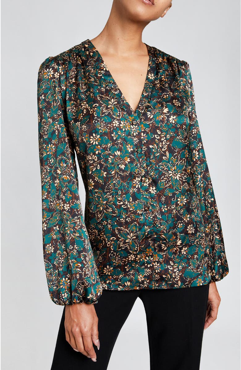Santorelli ALEXIA Long Sleeve Buttoned Blouse in Modern Floral Print, Main, color, 
