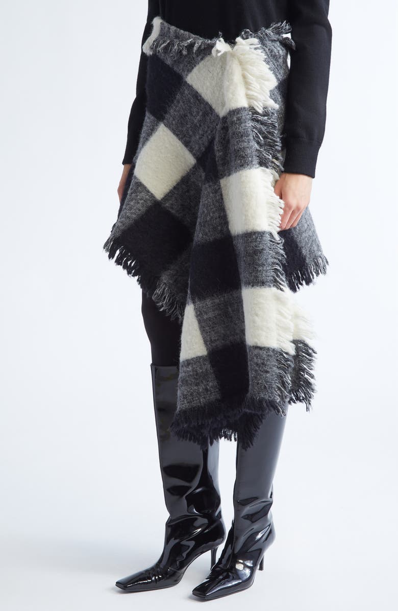 Proenza Schouler Kai Asymmetric Glen Plaid Brushed Alpaca Blend Skirt, Alternate, color, Black Multi