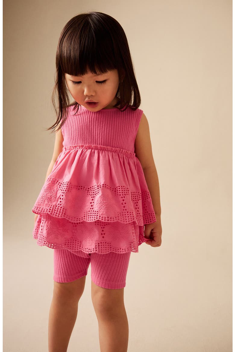 Kids' Frill Floral Eyelet Top & Shorts Set, Alternate, color, PINK